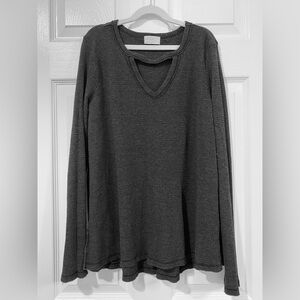 T.la Gray Waffle Knit Long Sleeve Shirt XS Anthropologie Brand Made in the USA